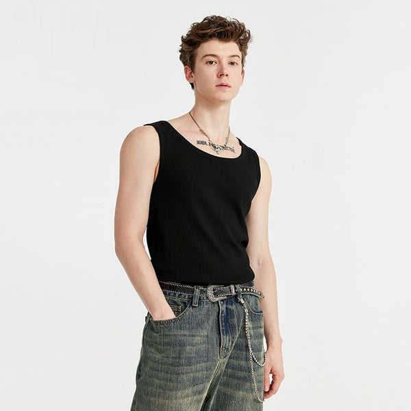 men’s ribbed tank top, black sleeveless tee, streetwear muscle tank, gym workout tank, fitted cotton tank, urban fashion sleeveless shirt, breathable summer tank, layering tank top for men, 