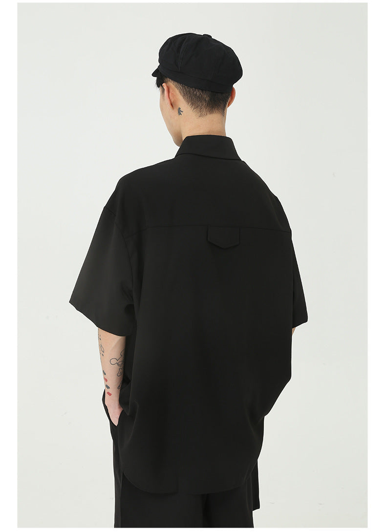 Men’s black two-piece set
Stylish summer outfit for men
Minimalist fashion for men
Trendy belted shorts for men
Casual men’s streetwear set
Korean-style men’s fashion