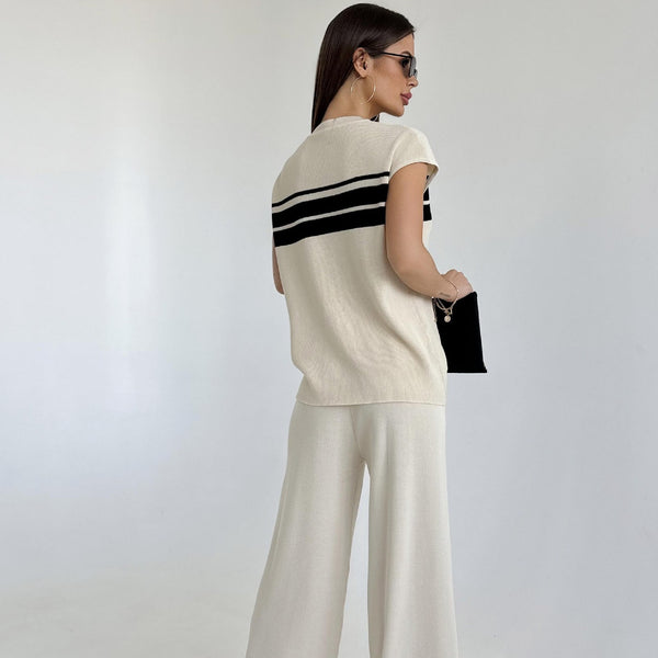 Women’s knit two-piece set
Elegant matching outfit
Wide-leg pants set
Chic casual wear
Trendy fashion for women