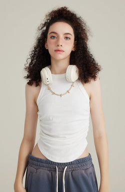 High-neck sleeveless top
Y2K fashion top
Ruched tank top
Vintage washed top
Trendy streetwear top
Minimalist aesthetic clothing
Casual chic sleeveless top