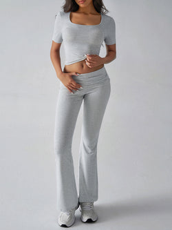 Women's lounge set
Two-piece activewear
Trendy co-ord set
Flare pants outfit
Chic athleisure wear