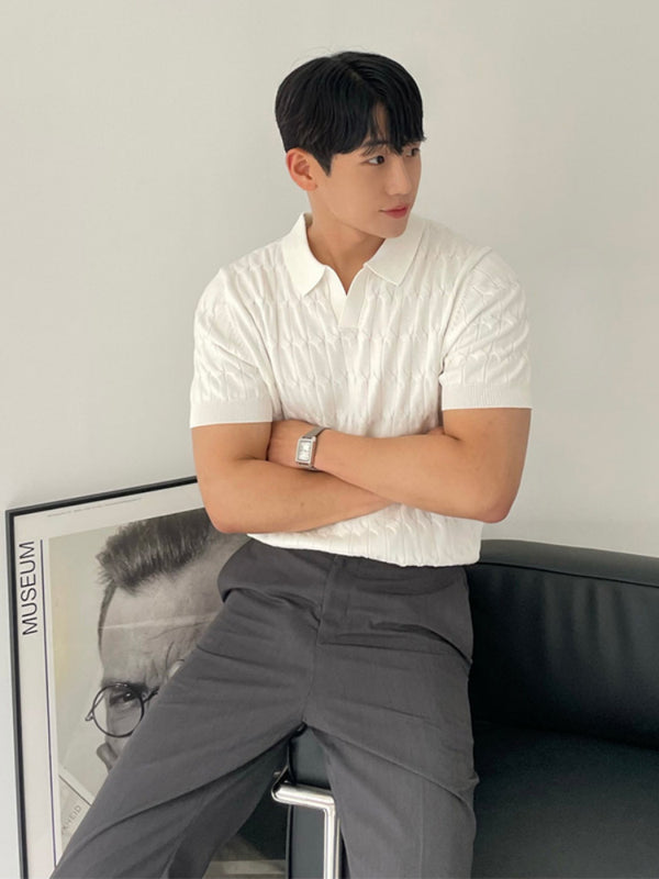 Men's knit polo shirt
Cable knit short sleeve polo
Classic men's polo shirt
Business casual polo for men
Smart-casual knitwear
Fashionable polo shirts for men