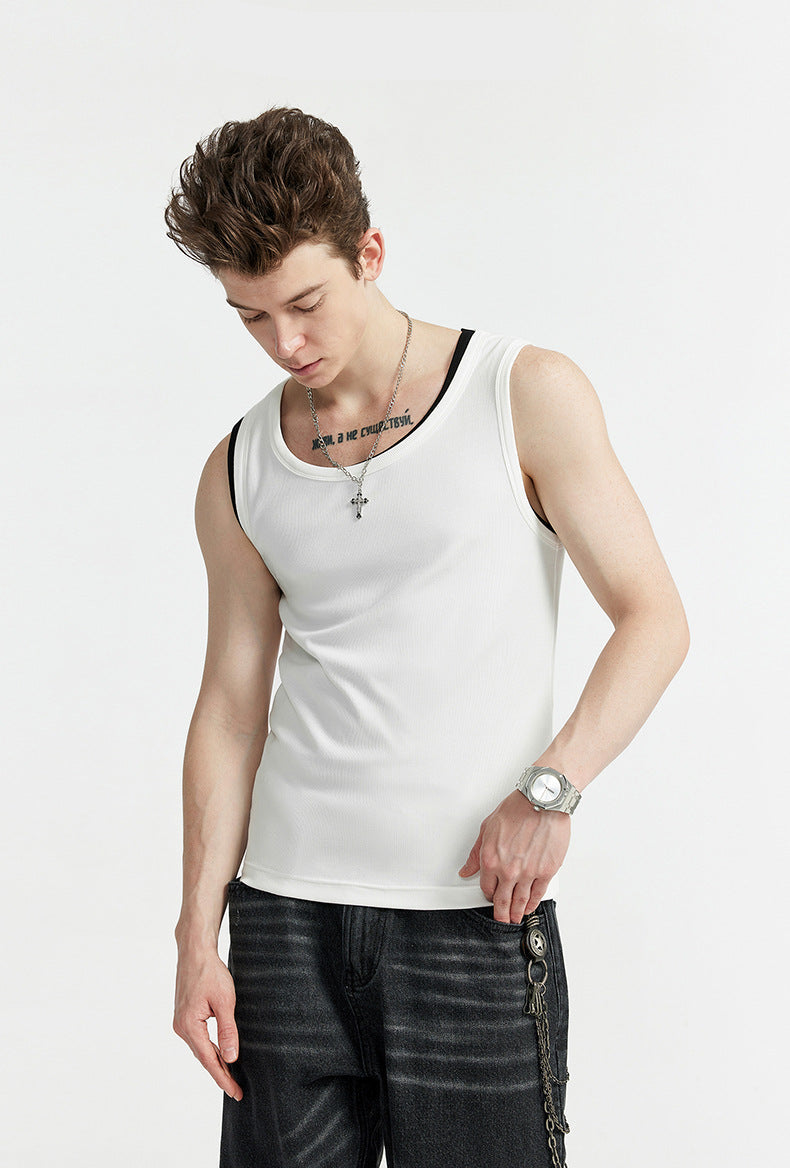 men’s ribbed tank top, black sleeveless tee, streetwear muscle tank, gym workout tank, fitted cotton tank, urban fashion sleeveless shirt, breathable summer tank, layering tank top for men, 