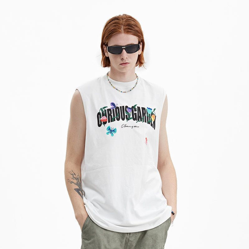 unisex tank top, oversized graphic muscle tee, gender-neutral sleeveless top, streetwear workout tank, casual relaxed-fit tank, breathable summer muscle tee, drop shoulder sleeveless top, trendy fashion tank, bold print oversized tee