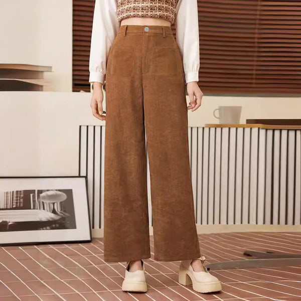 Women's corduroy pants
High-waist trousers
Vintage wide-leg pants
Retro fashion for women
Casual fall pants
Elegant wide-leg trousers
Street style outfits