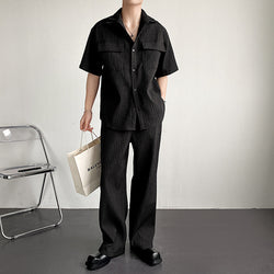Men’s two-piece outfit
Stylish men’s matching set
Textured button-up shirt and pants
Streetwear fashion for men
Loose-fit men’s summer set
Casual wear for modern men