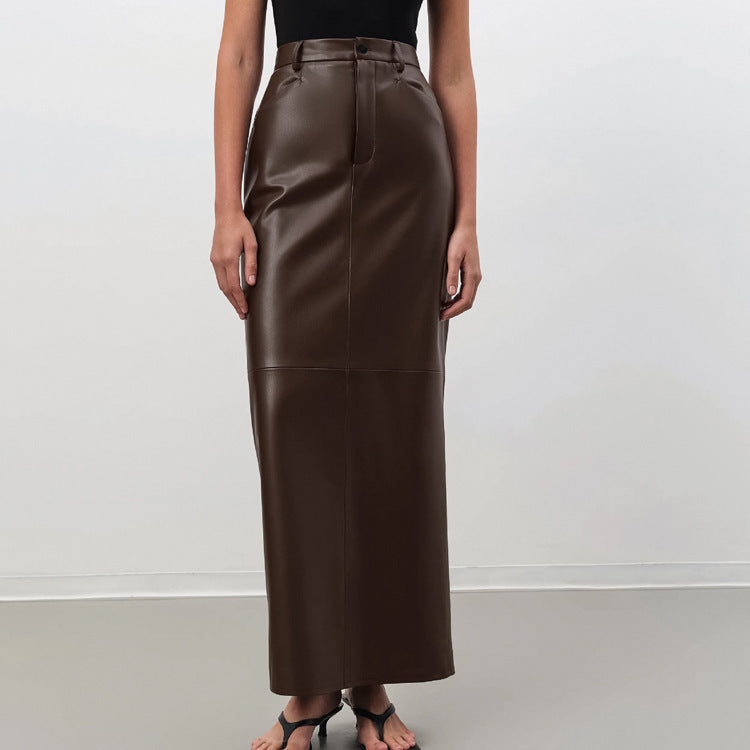 Faux Leather Skirt, Brown Pencil Skirt, Vegan Leather Maxi, Minimalist Fashion, PU Leather Skirt, High Waist Skirt, Fall Skirts, Streetwear Women, Chic Office Skirt