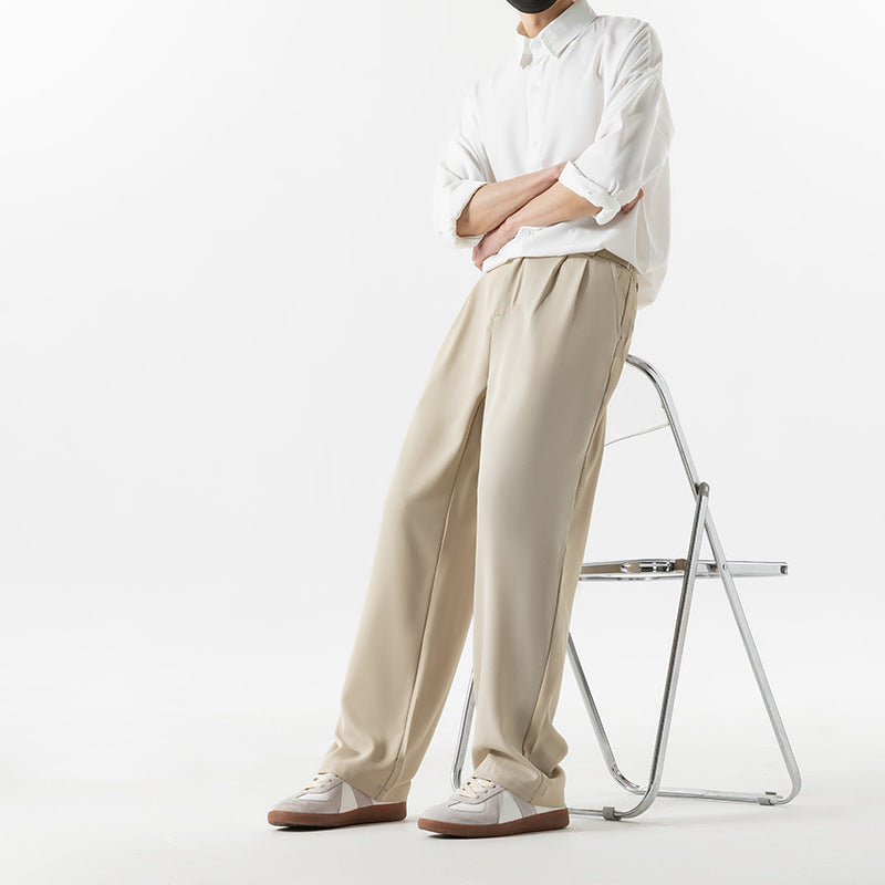 Men’s wide-leg trousers
High-waist pleated pants
Relaxed-fit dress pants
wide-leg formal trousers
Fashionable men’s pleated pants