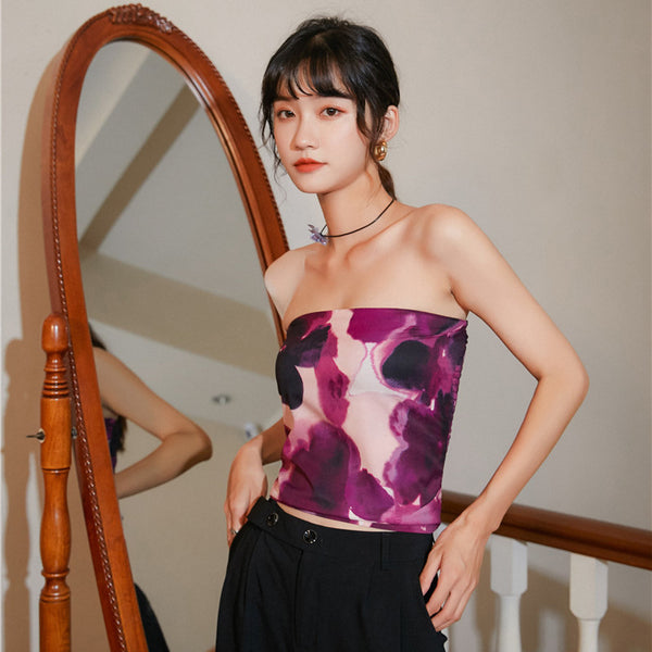 Floral strapless top
Printed tube top for women
Chic bustier top
Summer strapless blouse
Elegant evening wear top
Trendy corset top