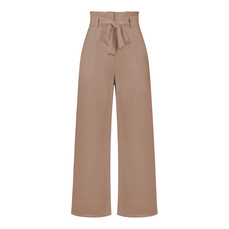 Tie Waist Wide Leg Pants - High Waisted Casual Trousers