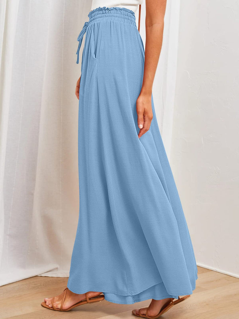 Drawstring Wide Leg Palazzo Pants - High Waisted Beach Trousers