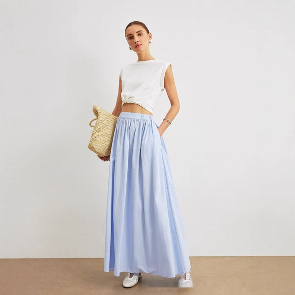 women's maxi skirt

summer skirts for women

long skirt with elastic waist

casual maxi skirt

flowy skirt for summer

high waisted skirt women

beach skirt women

light blue maxi skirt