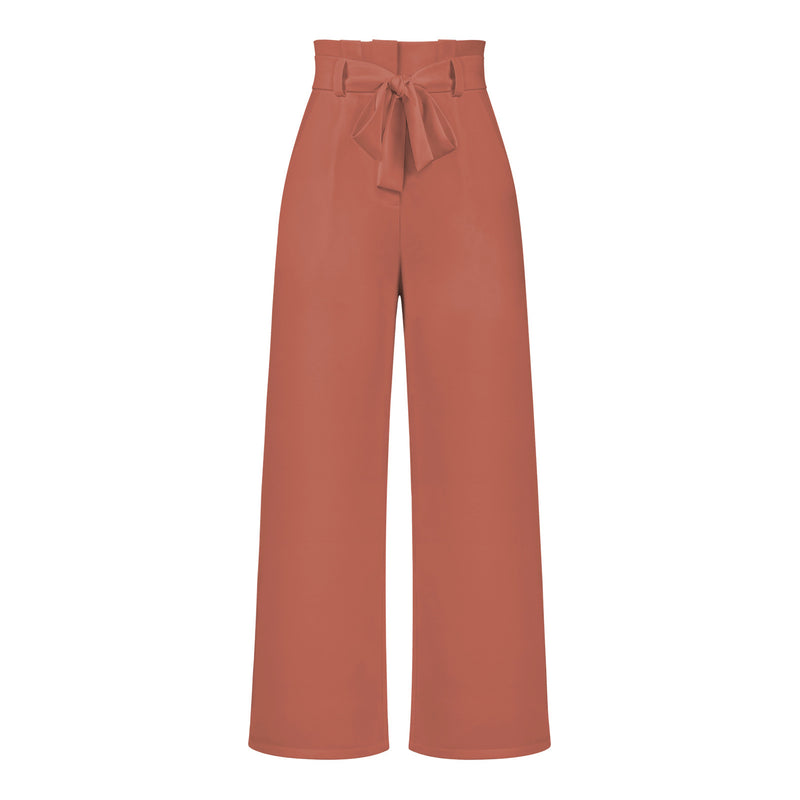 Tie Waist Wide Leg Pants - High Waisted Casual Trousers
