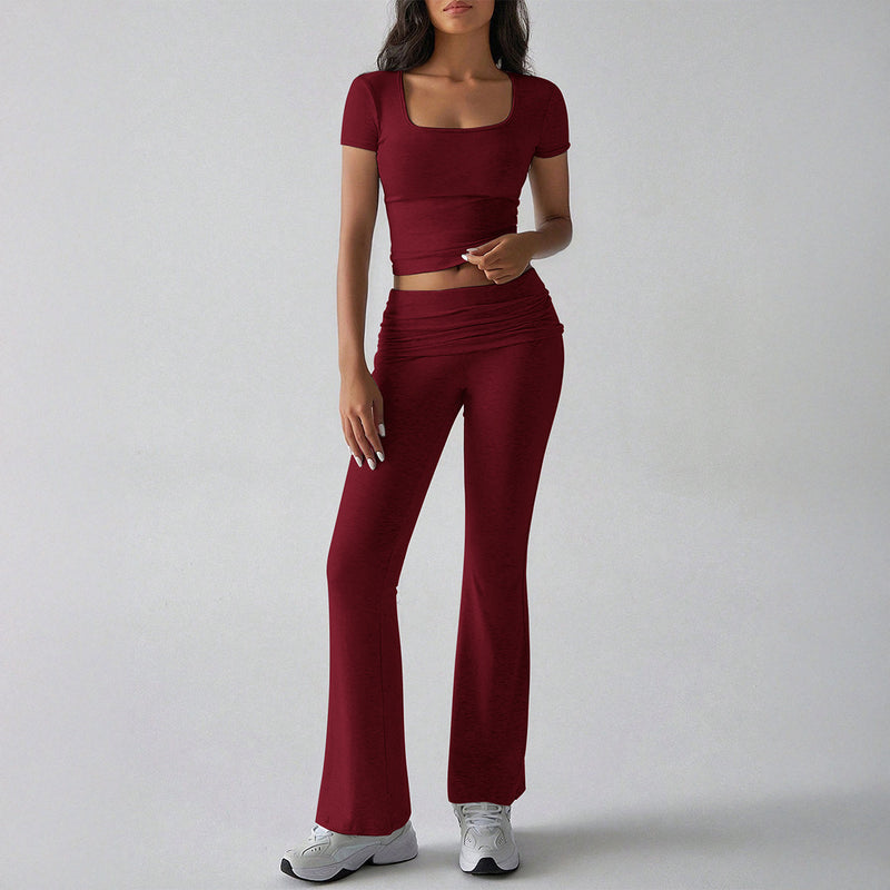 Women's lounge set
Two-piece activewear
Trendy co-ord set
Flare pants outfit
Chic athleisure wear
