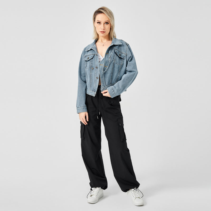 Veste en jean à manches longues pour femme, haut tendance