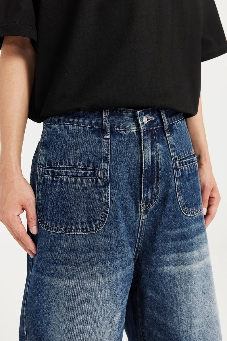 Shorts vaqueros retro rectos para hombre con bolsillos delanteros: clásicos y elegantes