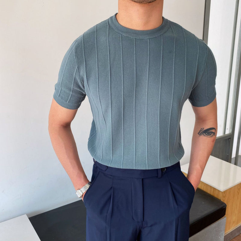 Chemise en maille côtelée coupe slim pour homme – Un tricot élégant à manches courtes pour un look sophistiqué