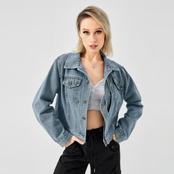 Veste en jean à manches longues pour femme, haut tendance