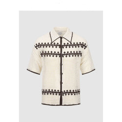 Men’s knit shirt
Vintage button-up shirt
Summer fashion for men
Short sleeve knitwear
Retro aesthetic shirt