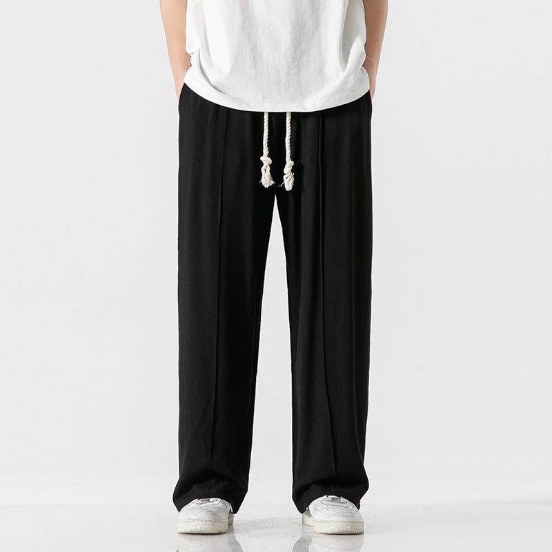 Men’s linen pants, wide leg linen trousers, drawstring pants men, rope tie pants, natural fabric trousers, loose fit summer pants, casual beach pants, boho men’s clothing, relaxed fit men’s fashion, minimalist men’s pants