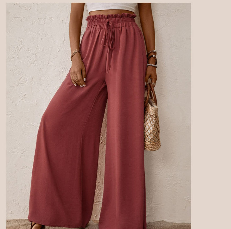 frill wide leg pants
tied wide leg pants
high waisted wide leg
palazzo pants
wide leg trousers
comfortable pantsstylish frill waist pants
flowy wide leg pants
casual palazzo trousers
decorative waist wide leg pants
trendy wide leg pants