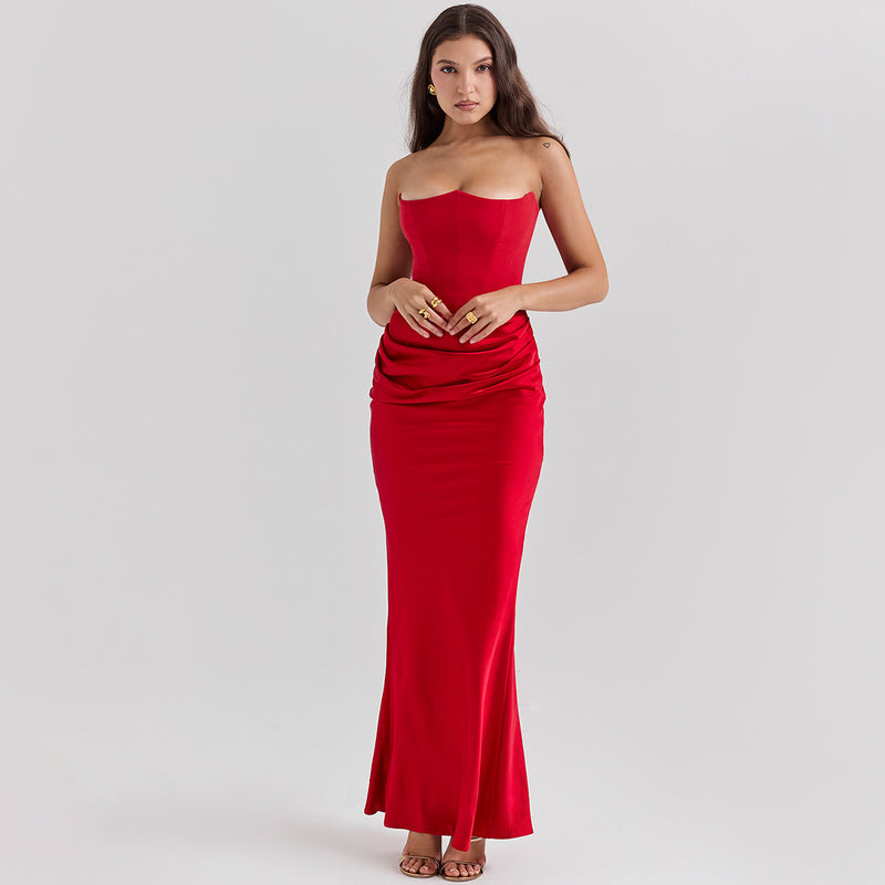 strapless maxi dress
draped maxi dress
formal gown
strapless gown
wedding dress
special occasion dress
elegant dress
sophisticated draped dress
contemporary formal gown
chic strapless maxi dress
