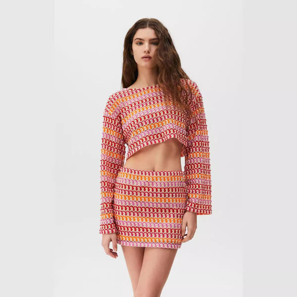 striped crochet co-ord set
long sleeve crochet top skirt
mini skirt crochet set
two piece crochet outfit
textured co-ord set
knit crop top skirt set
fashion crochet set
trendy crochet co ord
stylish knit skirt set
unique crochet two piece