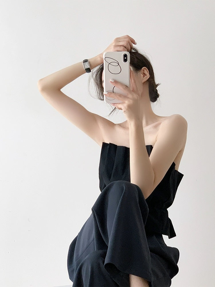 Elegante top peplum plisado sin tirantes: un top tubo chic de verano para mujer