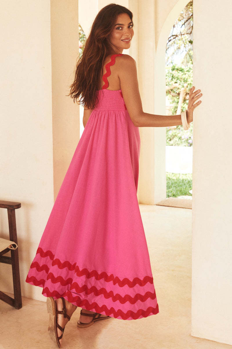 Rickrack Trim Maxi Dress - Sleeveless Summer Dress