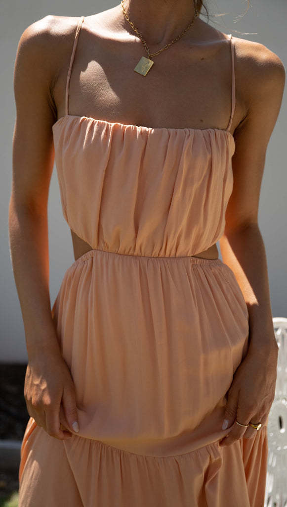 Women's Cut-Out Tiered Maxi Dress – Summer and Vacation Dress with Spaghetti Straps