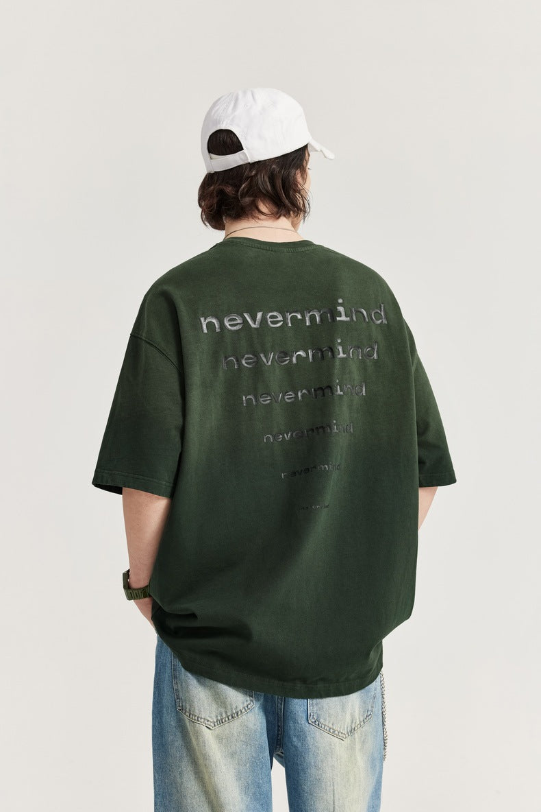Camiseta unisex con degradado lavado "Never Mind": estilo desgastado y urbano