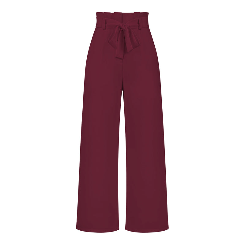 Tie Waist Wide Leg Pants - High Waisted Casual Trousers