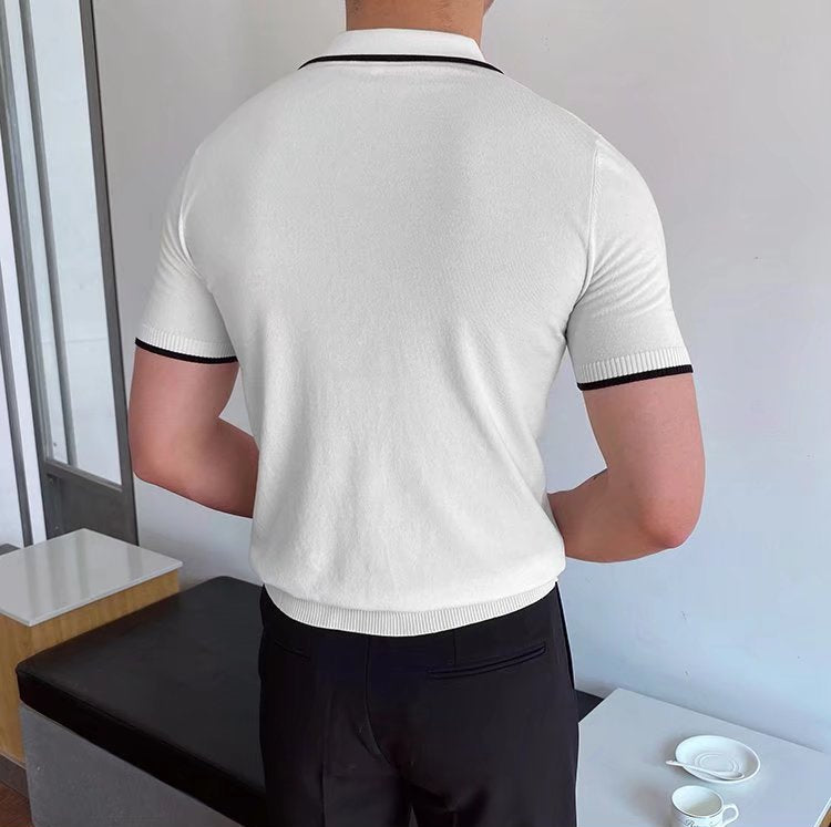 Polo en maille coupe slim pour homme – T-shirt classique décontracté à manches courtes et col