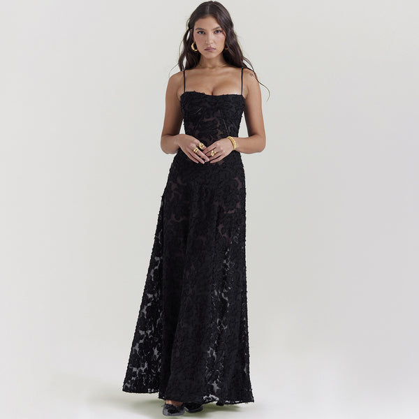 floral maxi dress
embossed maxi dress
formal gown
sleeveless gown
wedding dress
special occasion dress
textured maxi dress floral
sophisticated maxi gown
contemporary formal dress