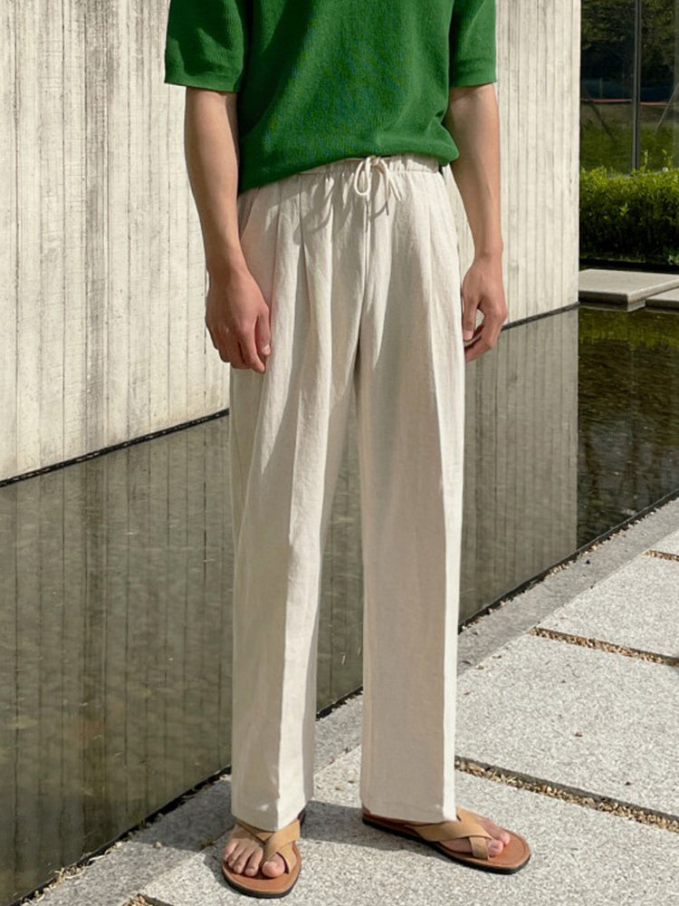 Men’s Linen Drawstring Wide-Leg Pants – Lightweight Summer Trousers