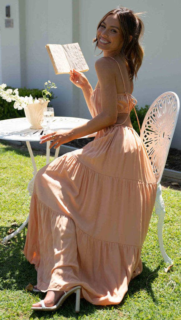 Women's Cut-Out Tiered Maxi Dress – Summer and Vacation Dress with Spaghetti Straps
