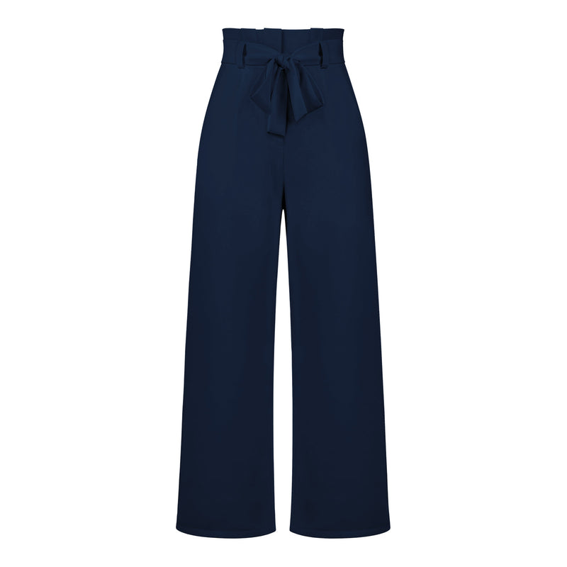 Tie Waist Wide Leg Pants - High Waisted Casual Trousers