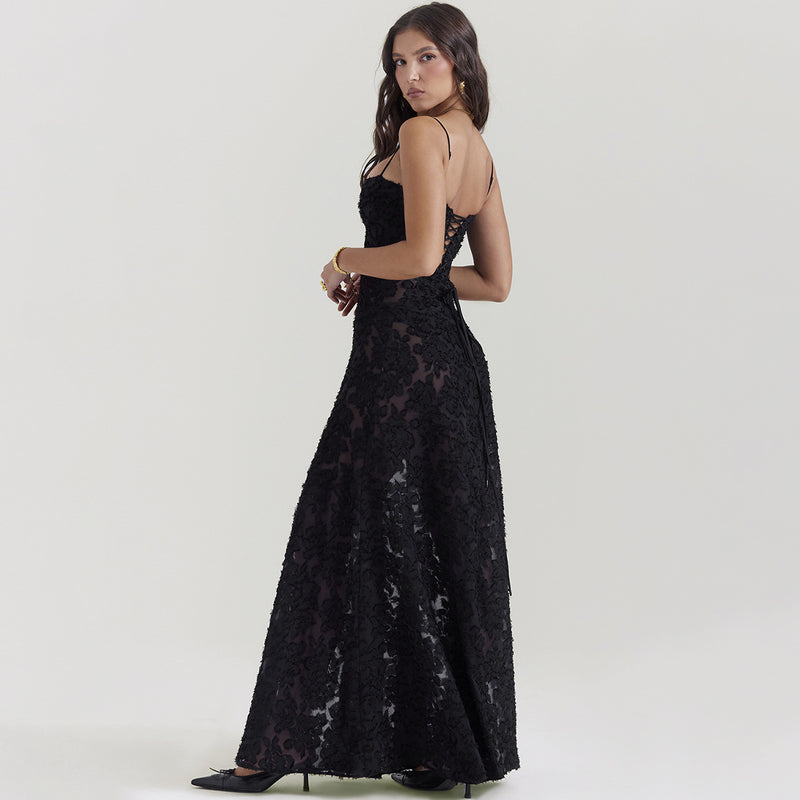 floral maxi dress
embossed maxi dress
formal gown
sleeveless gown
wedding dress
special occasion dress
textured maxi dress floral
sophisticated maxi gown
contemporary formal dress