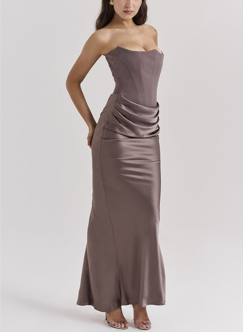 strapless maxi dress
draped maxi dress
formal gown
strapless gown
wedding dress
special occasion dress
elegant dress
sophisticated draped dress
contemporary formal gown
chic strapless maxi dress