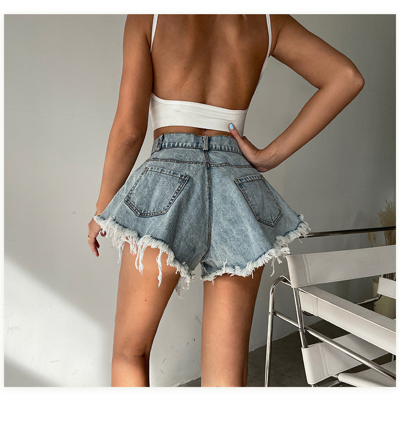ruffled shorts
denim shorts
high waist shorts
frayed shorts
jean shorts
stylish shorts
trendy frayed shorts
high rise ruffled shorts
playful denim shorts
unique denim shorts