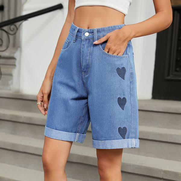 heart shorts
denim shorts
high waist shorts
casual shorts
patterned shorts
cute shorts
fun denim shorts
trendy heart shorts
graphic denim shorts