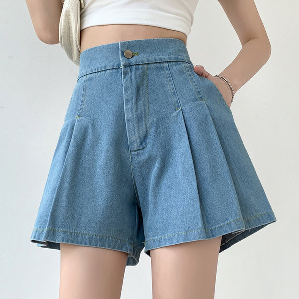 pleated denim shorts
denim shorts
high waisted shorts
casual shorts
jean shorts
wide leg shorts
trendy shorts
comfortable denim shorts
everyday denim shorts
fashionable pleated shorts
wide leg denim mini shorts