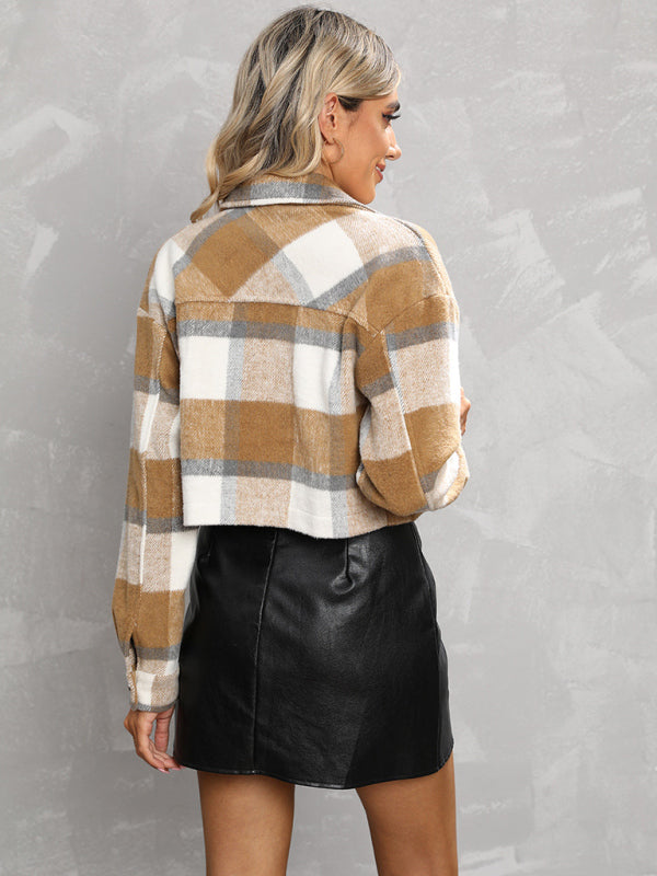 Trendy Plaid Crop Shacket – Women's Button-Up Flannel Jacket