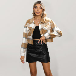 Trendy Plaid Crop Shacket – Women's Button-Up Flannel Jacket