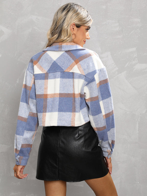 Trendy Plaid Crop Shacket – Women's Button-Up Flannel Jacket