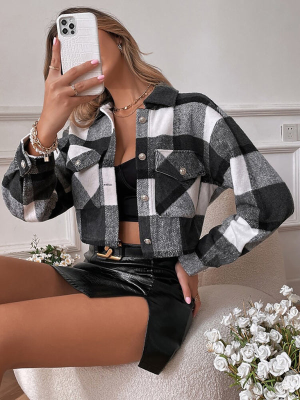 Trendy Plaid Crop Shacket – Women's Button-Up Flannel Jacket