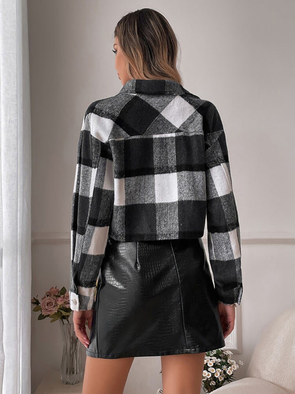 Trendy Plaid Crop Shacket – Women's Button-Up Flannel Jacket