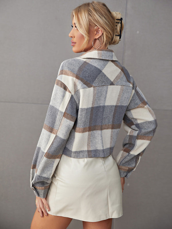 Trendy Plaid Crop Shacket – Women's Button-Up Flannel Jacket