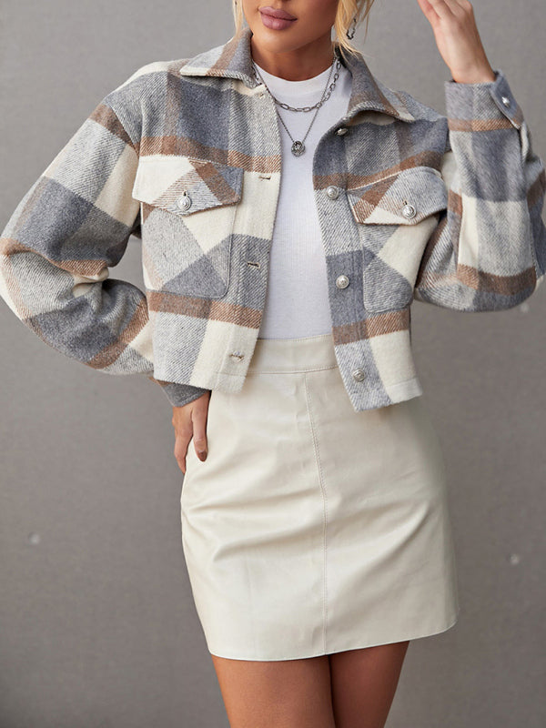 Trendy Plaid Crop Shacket – Women's Button-Up Flannel Jacket