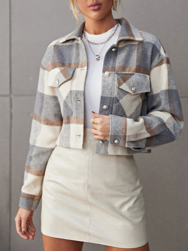 Trendy Plaid Crop Shacket – Women's Button-Up Flannel Jacket